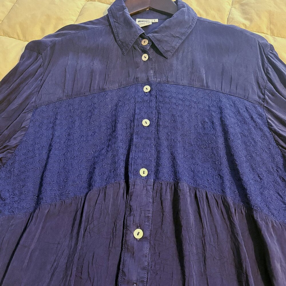 Vintage Rare Johnny Was Collection Deep Blue Button Up Tunic size L
